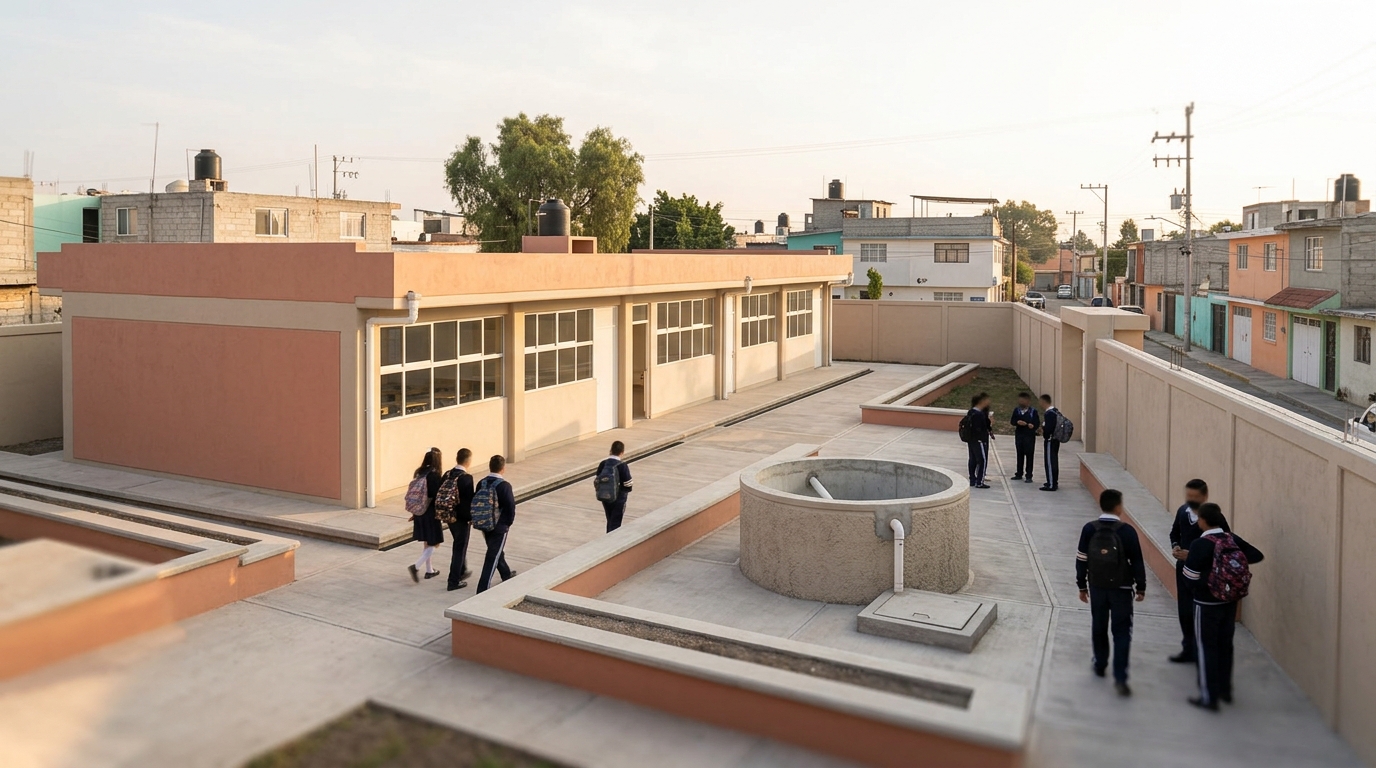 Fachada de escuela secundaria pública en Chicoloapan tras obras educativas de rehabilitación