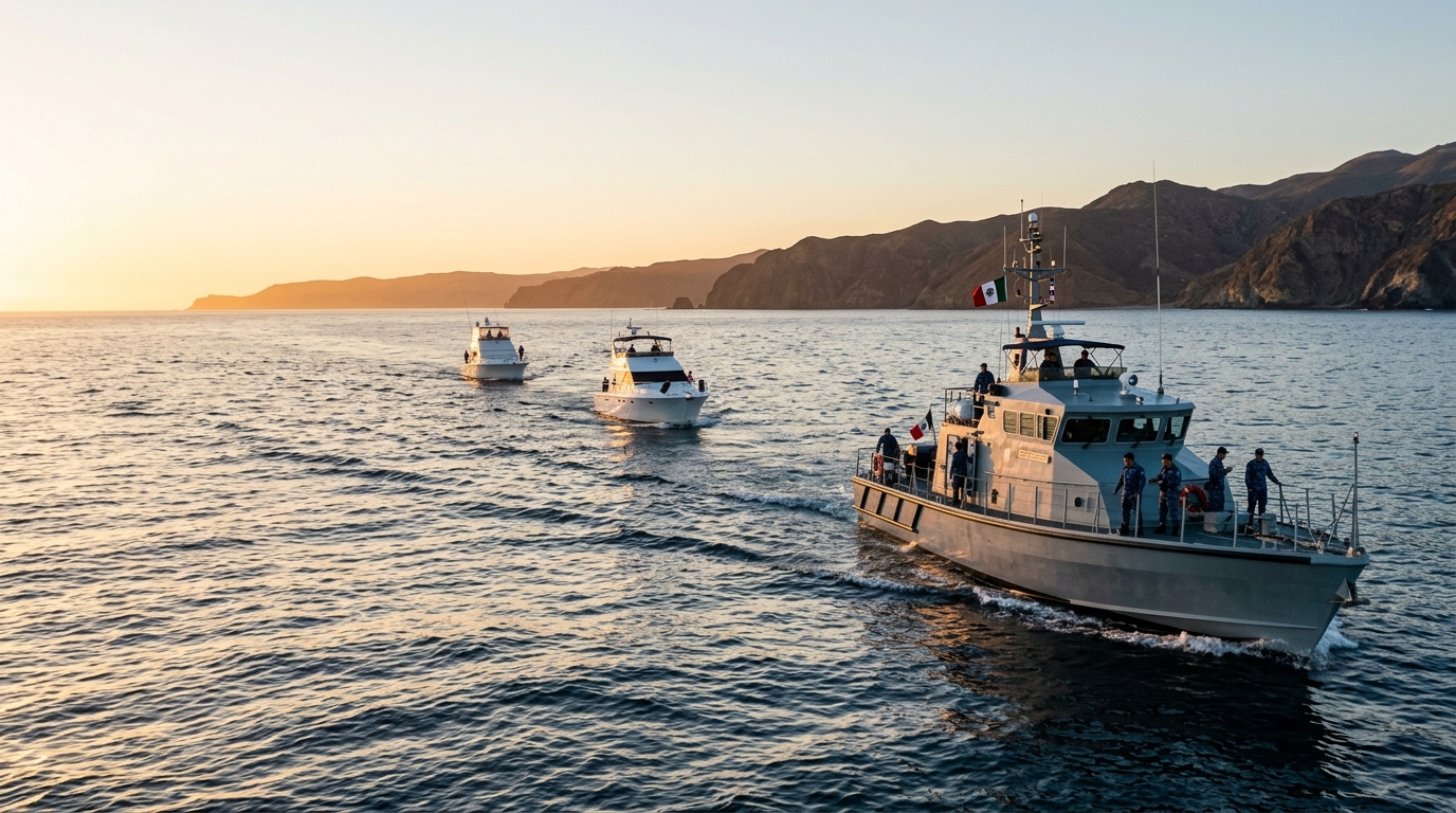 Patrullaje naval durante el rescate de migrantes en Ensenada, Baja California